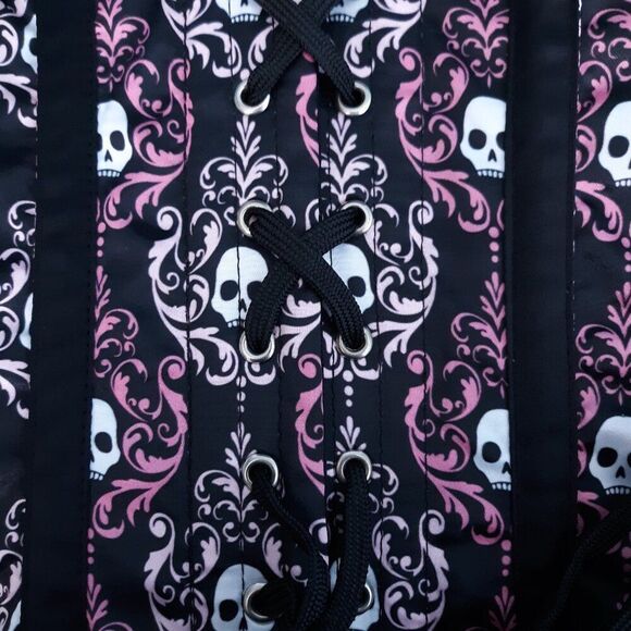 🆕️ 31"-34" Lavish XL underbust corset black pink white satin skulls corset busk - Picture 7 of 9